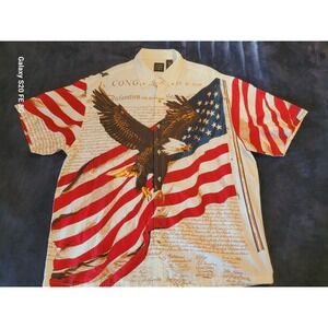 Cotton Traders Sport Mens XL Short Sleeve Button Up Shirt Eagle Flag Declaration